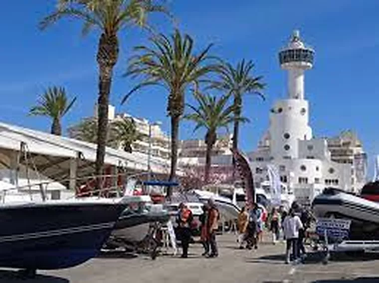 Exhibitors at the second-hand boat show in the port of Europe's largest marina Empuriabrava.