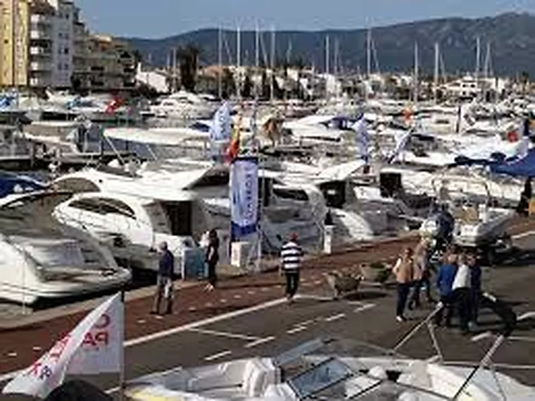 Exhibitors at the second-hand boat show in the port of Europe's largest marina Empuriabrava.